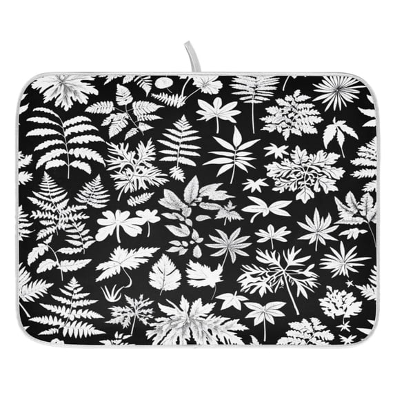 Minimalist Leaves Pattern Design Dish Drying Mat for Kitchen, Quick Drying Absorbent Soft Durable 16" x 18"