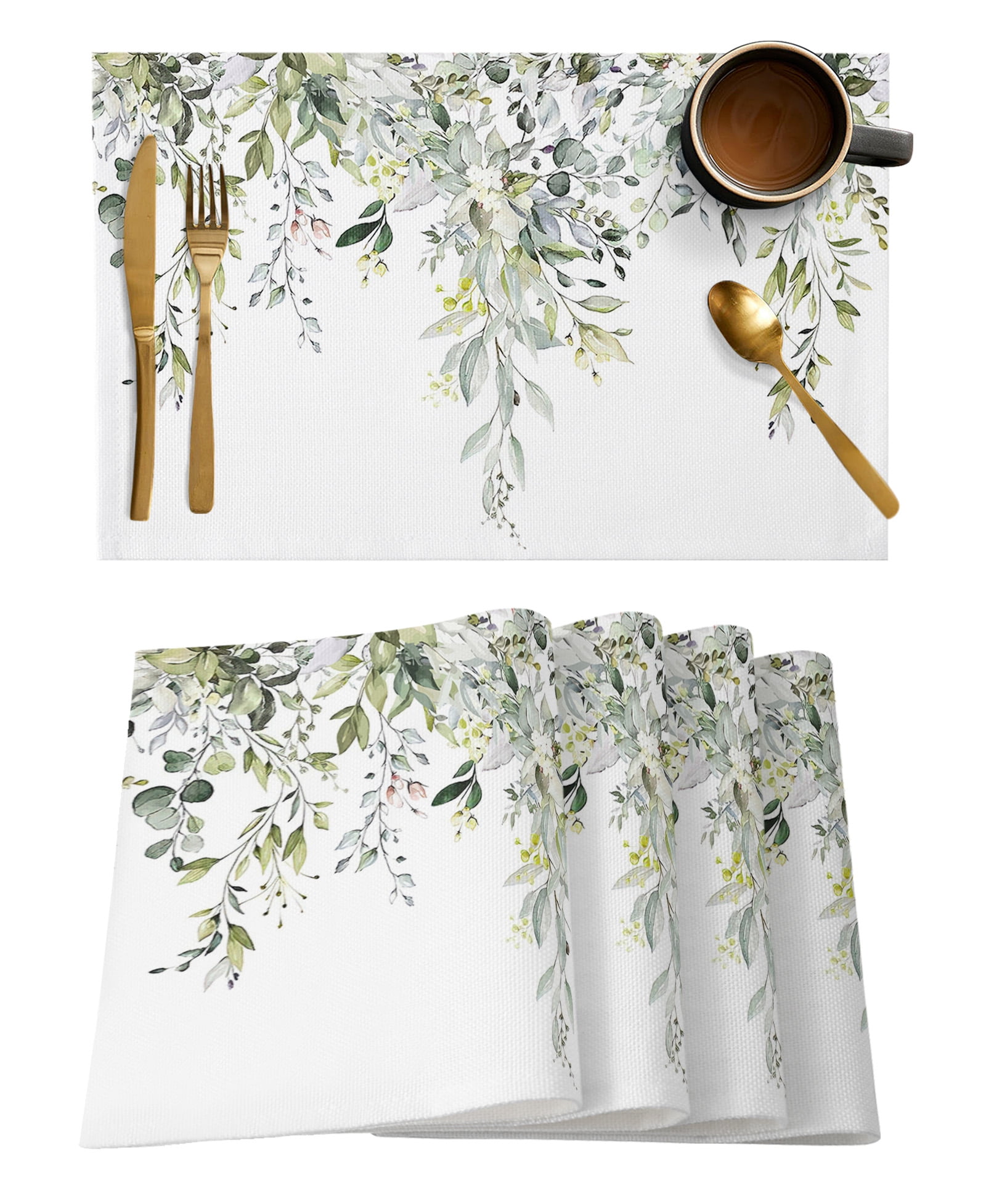 Minimalist Leaves Wall White Placemats Set of Kitchen Coffee ...