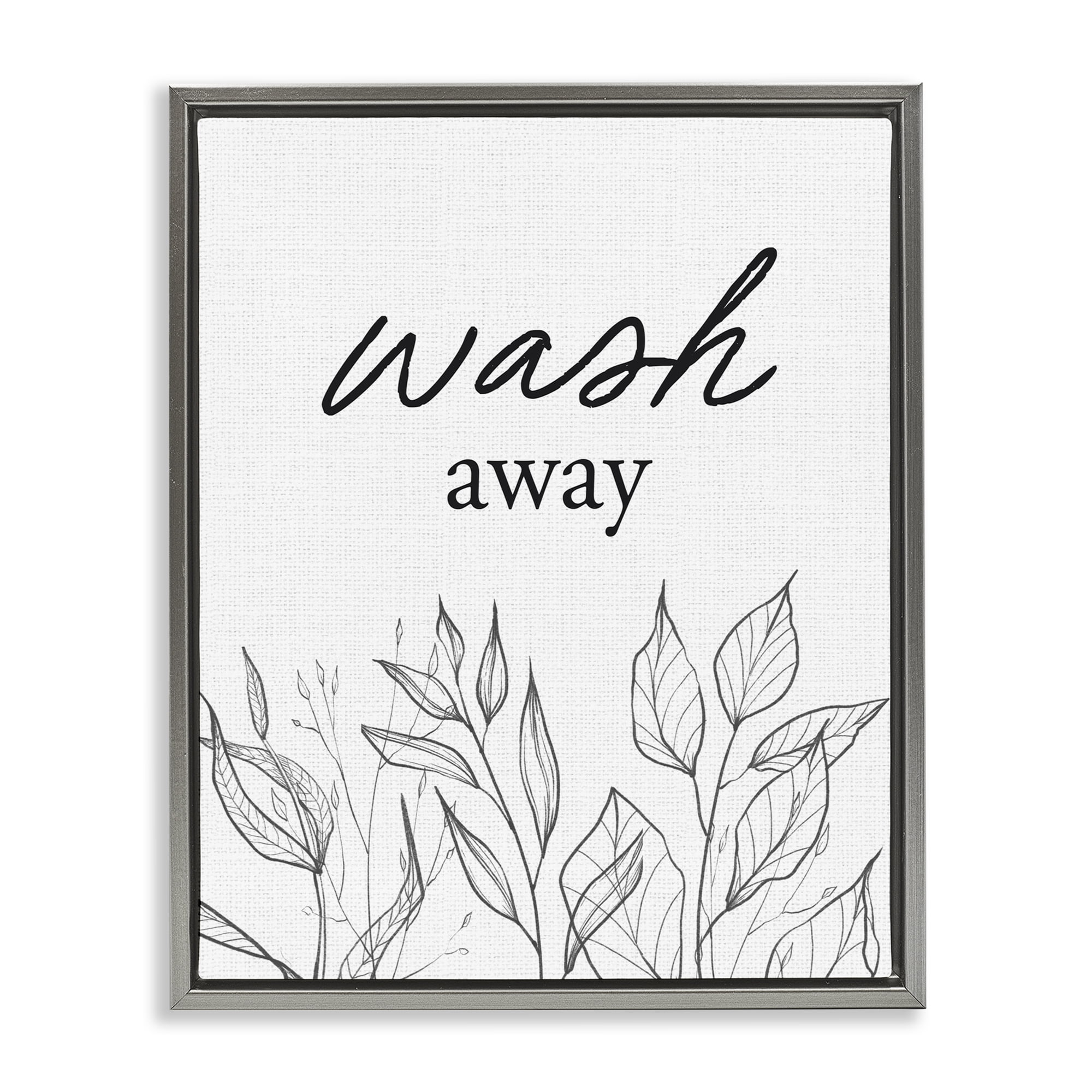Minimalist Leaves Wash Away Gray Framed Floater Canvas Wall Art, design by Lettered and Lined
