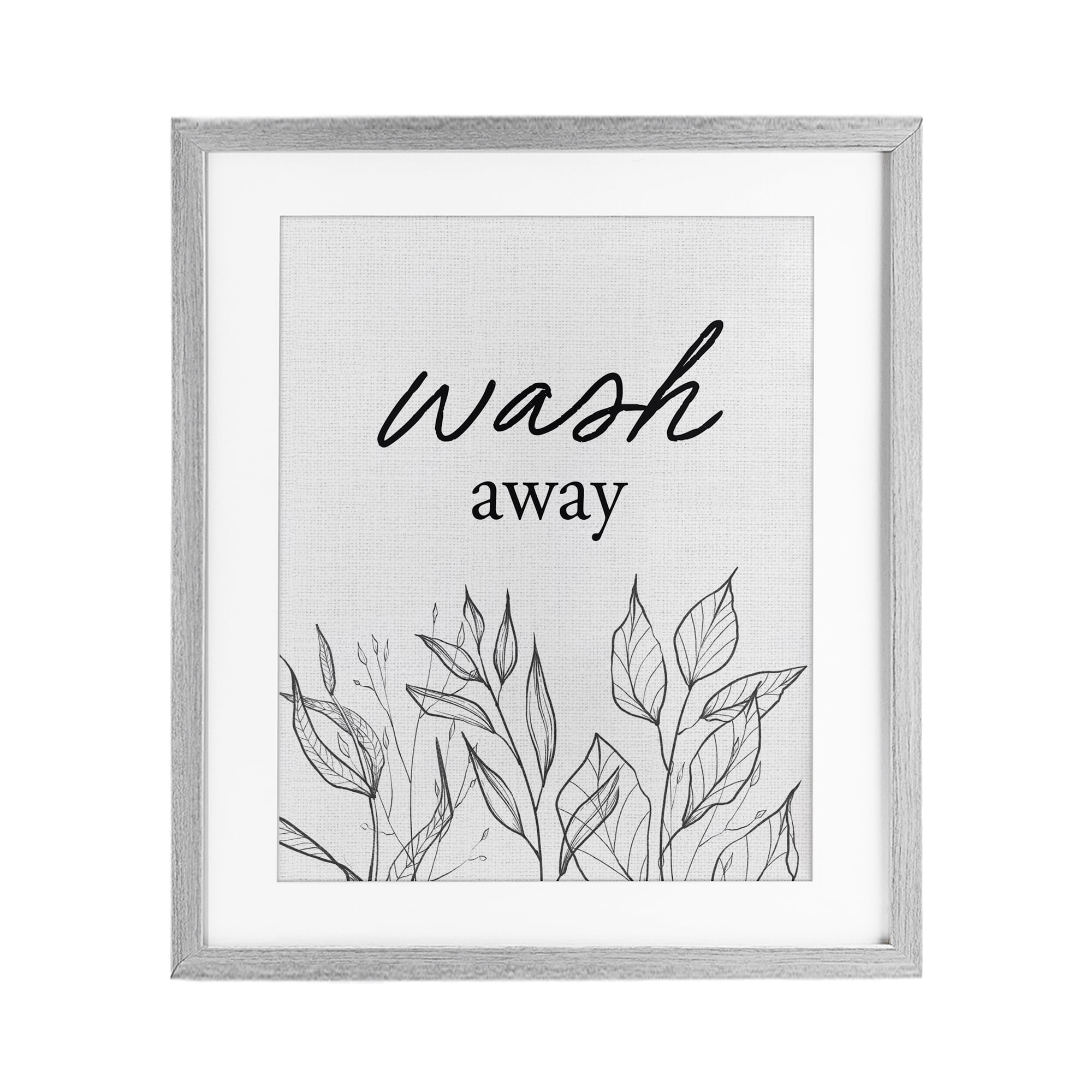 Minimalist Leaves Wash Away Gray Framed Print Under Glass, design by Lettered and Lined