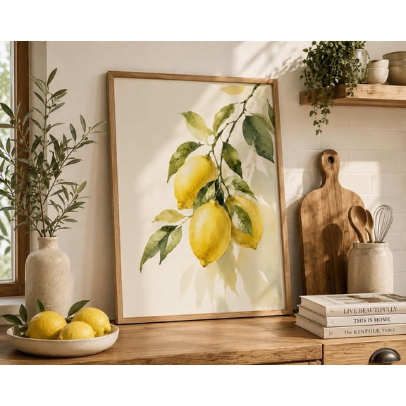 Minimalist Lemon Mediterranean Print, Unframed Paper Poster 24x36in