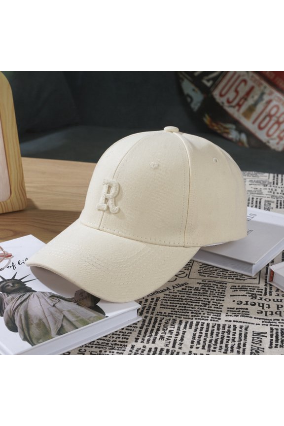 Minimalist Letter R Embroidered Baseball Cap, Beige Cotton Casual Hat-Beige