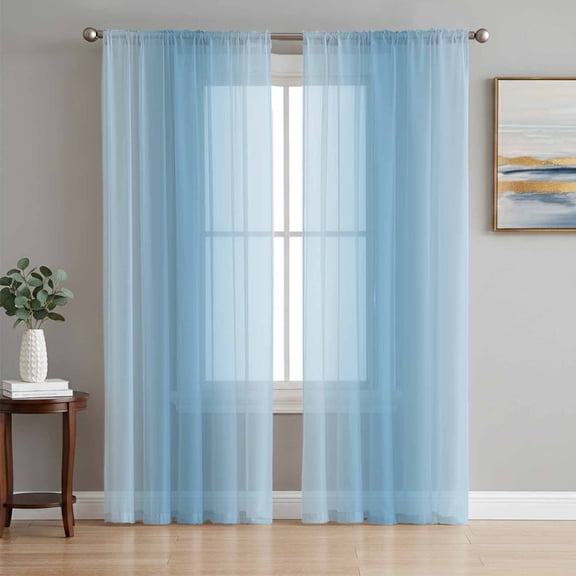 Minimalist Light Blue Gradient Texture Chiffon Sheer Curtains 84 Inches Long, Modern Monochrome Art 2 Rod Pocket Window Treatment Voile Drapes Curtains for Living Room Bedroom,2 Panels, 52x84In