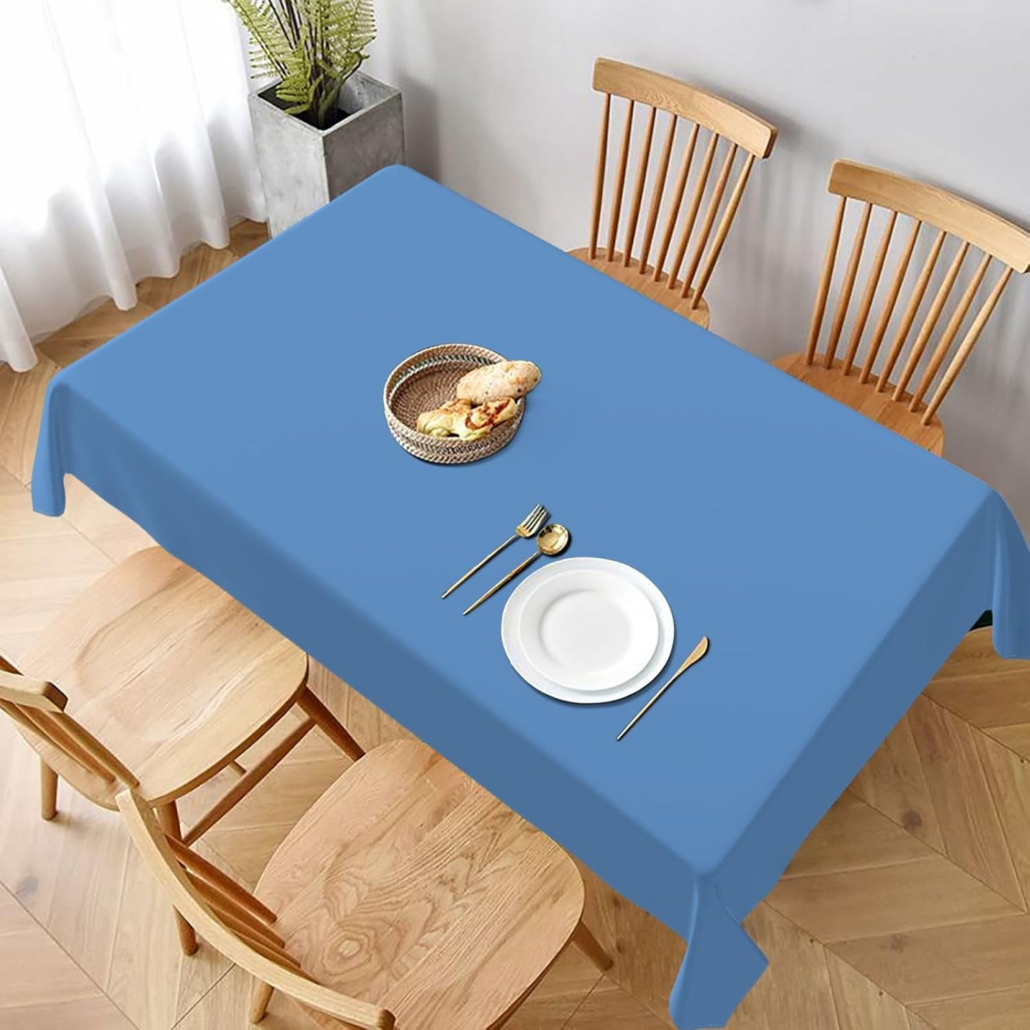 Minimalist Light Blue Rectangle Table Cloth Soft Washable Oblong ...