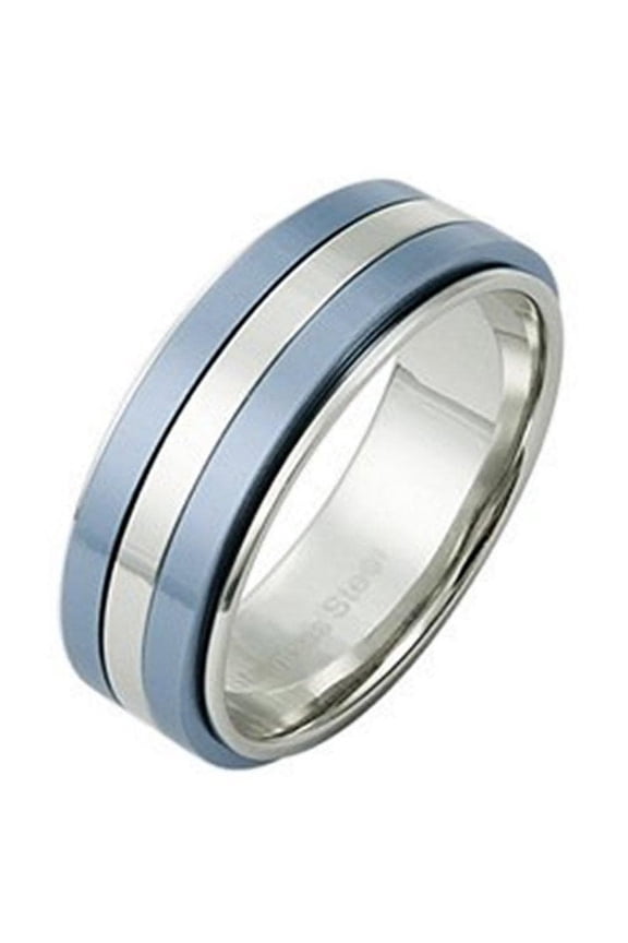 Minimalist Light Blue Spinner Ring Stainless Steel Anti-Anxiety Band