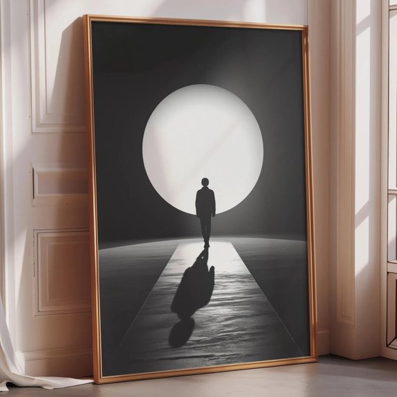 Minimalist Light Circle Abstract Geometric Surreal Modern High Contrast Concept For Poster , Poster Print Only