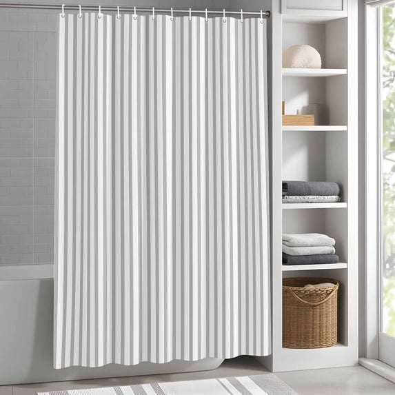 Minimalist Light Gray Striped Shower Curtain for Bathroom, Modern Art Vertical Line Print Fabric Shower Curtain Set with Hooks, Waterproof Washable Bath Curtain for Bathroom Decor 36"x78"