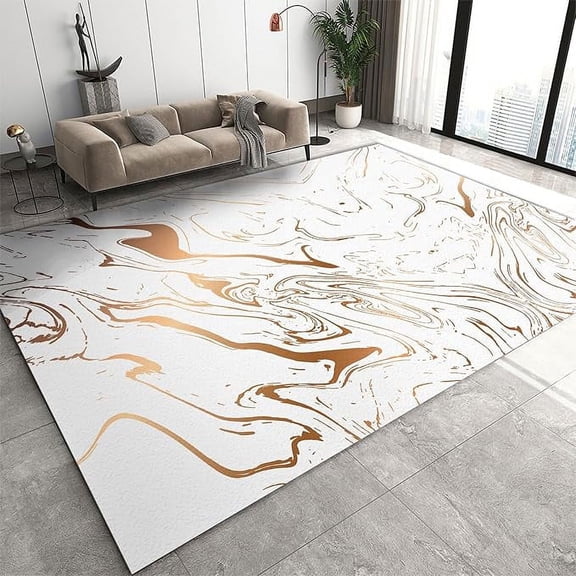 Minimalist Light Luxury Area Rugs, Nordic White Rose Gold Marble Printed Carpet, Non Slip Easy Clean Washable Absorbent Mat For Living Room Bedroom Entryway Hallway Office 5 x 6ft
