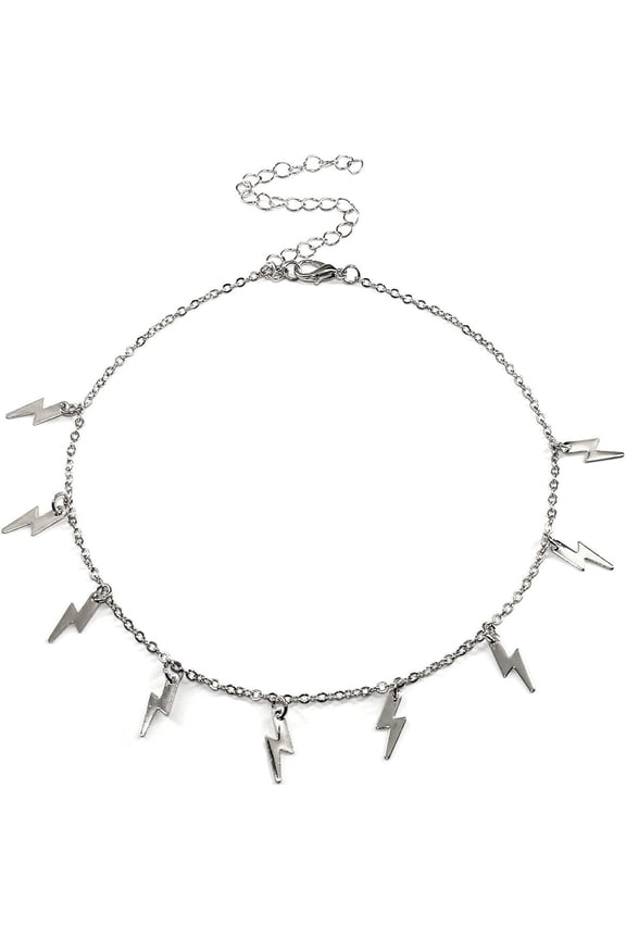 Minimalist Lightning Star Tassel Bolt Layered Pendant Chain Choker Necklace Handmade Adjustable Punk Cool Simple Delicate Clavicle Jewelry for Women Teens