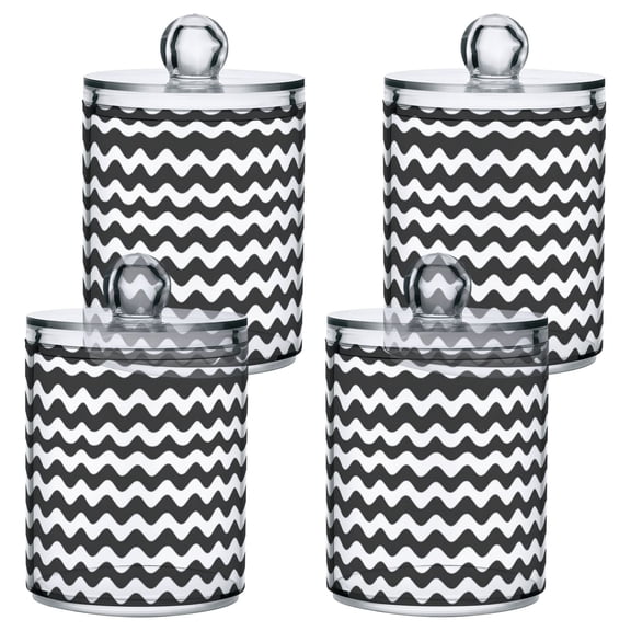 Minimalist Line Art Bathroom Canisters Set of 4 Translucent Plastic Storage for Cotton Pads and Floss