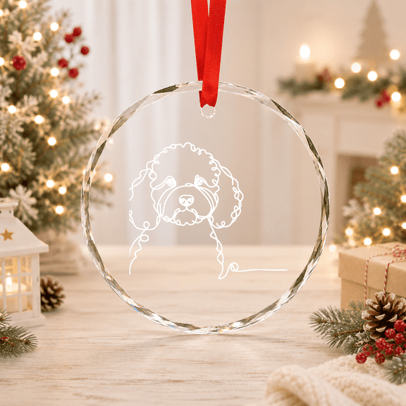 Minimalist Line Art Cockapoo Dog Portrait Classic Theme Everyday Message Glass Ornament
