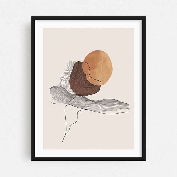 Minimalist Line Art - Line Drawing Abstract Minimalist Line Art Modern Art Geometric Boho Scenic Black Framed Wall Art Print 5 x 7 inches