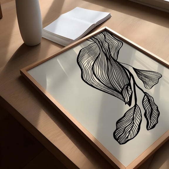 Minimalist Line Art Poster Beige Abstract Drawing, 8x12 UNFRAMED