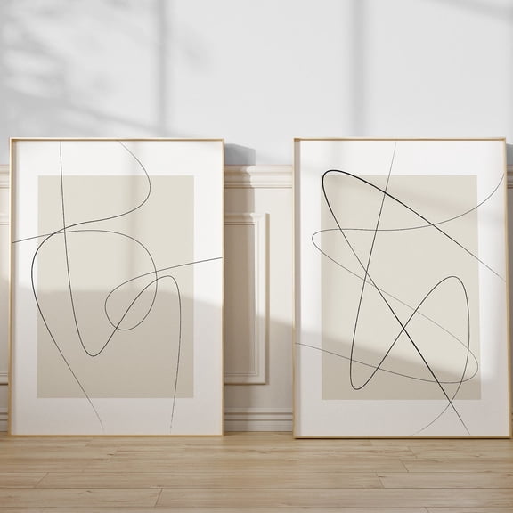 Minimalist Line Art Prints Beige Abstract Drawings Set 2 Stretched Canvas 16x24