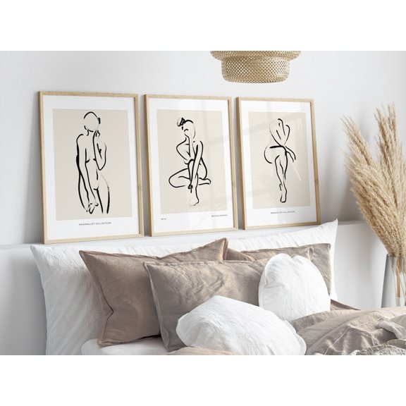 Minimalist Line Art Prints Neutral Female Silhouettes Digital Prints Poster Set 3