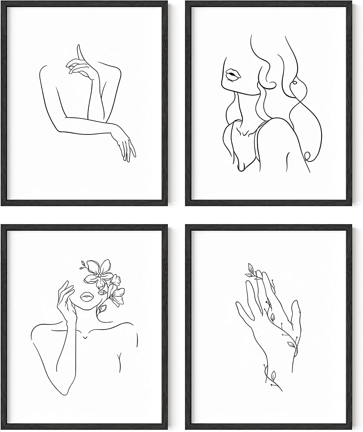 Minimalist Line Art Prints Set of 4 By Haus and Hues | Aesthetic Posters, Apartment Decor, Minimalist Art Print, Fine Line Art, Black and White Abstract Minimalist Wall Art for Women UNFRAMED (8x10)