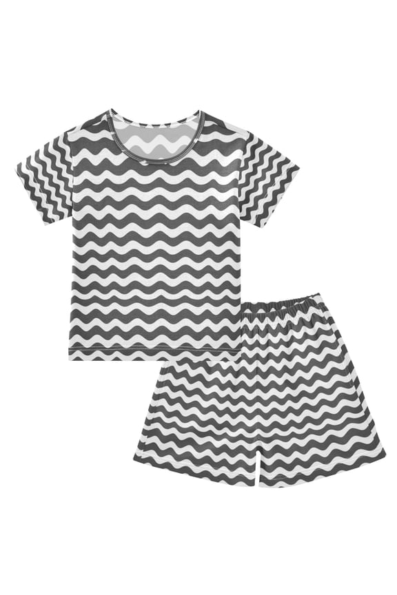 Minimalist Line Art Summer Pajama Set Soft Cotton Short Sleeve Sleepwear 2PCS Pajama Sets Breathable Lounge Set Size 8Y