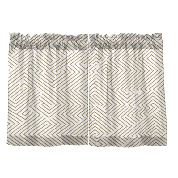 Minimalist Line Design 27"x24" Linen Look Cafe Curtain Set with Privacy and UV Protection