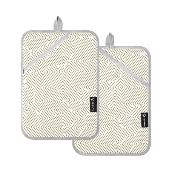 Minimalist Line Design Set of 2 Heat-Resistant Quilted Pads, Silver Polyester, 7" x 9.8"