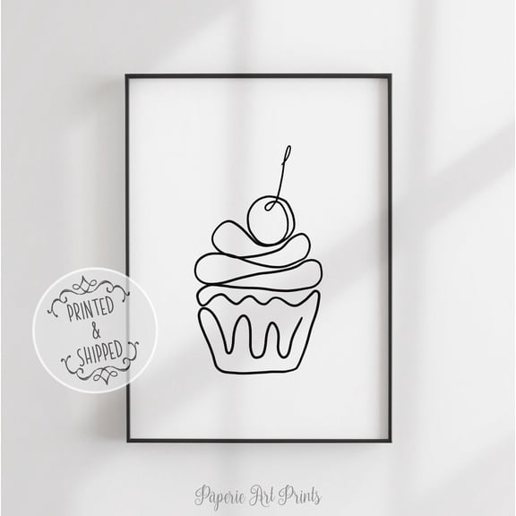 Minimalist Line Drawing, Line Art, Wall Decor, Line Drawing, Cupcake Print, Line Art Print, Home Decor, Abstract Cupcake Wall Art Home Decor #1903, Stretched Canvas Size 8x12