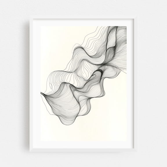 Minimalist Line Waves - Line Drawing Line Art Abstract Minimalist Black and White Modern Art Geometric White Framed Wall Art Print 5 x 7 inches