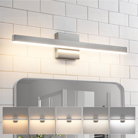 Minimalist Linear LED Modern Lighting Fixtures 24'' Bathroom Brushed Nickel Vanity Light Dimmable Over Mirror Wall Sconce for Bathroom