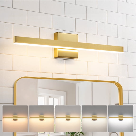 Minimalist Linear LED Modern Lighting Fixtures 24'' Bathroom Gold Vanity Light Dimmable Over Mirror Wall Sconce for Bathroom