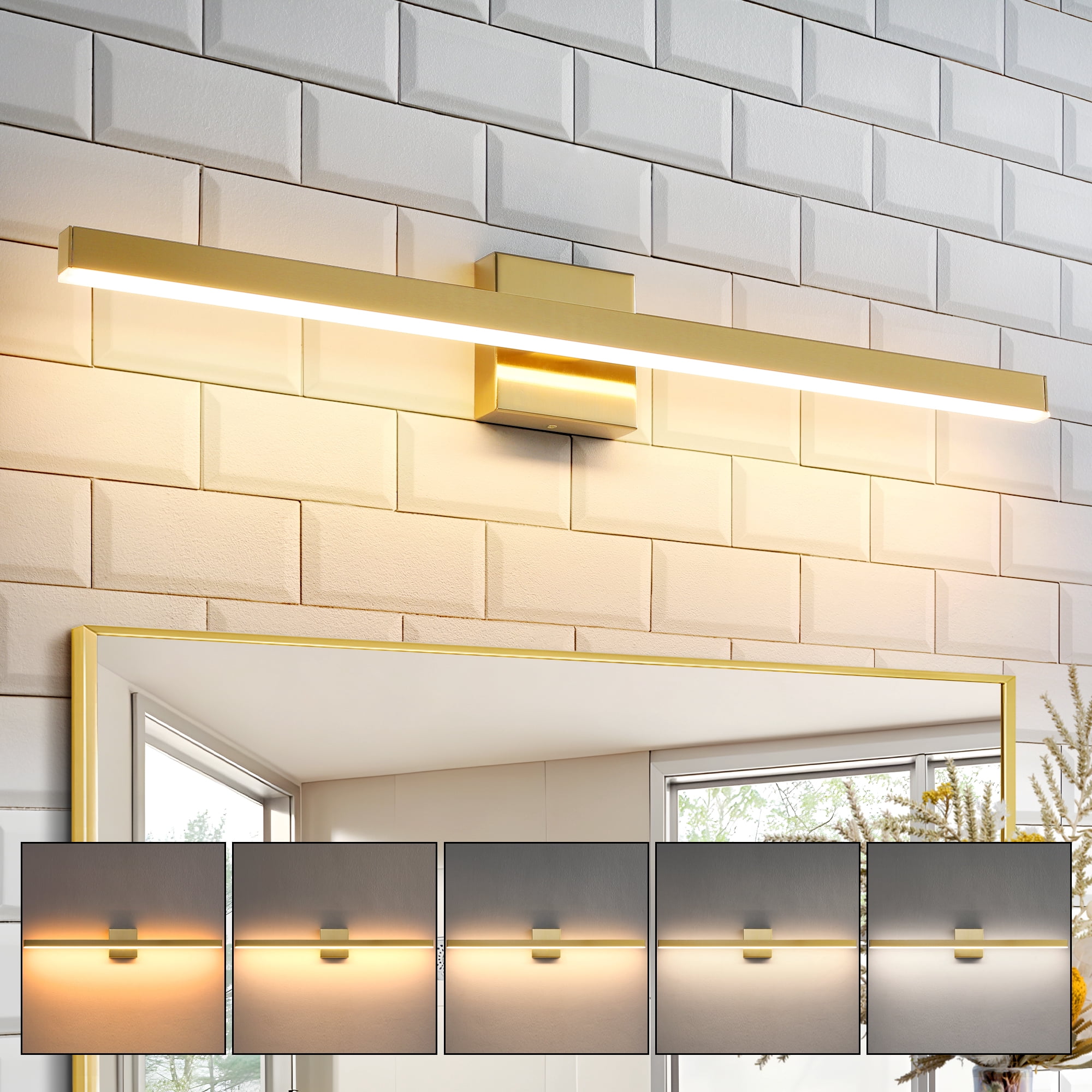 Minimalist Linear LED Modern Lighting Fixtures 32'' Bathroom Gold Vanity Light Dimmable Over Mirror Wall Sconce for Bathroom