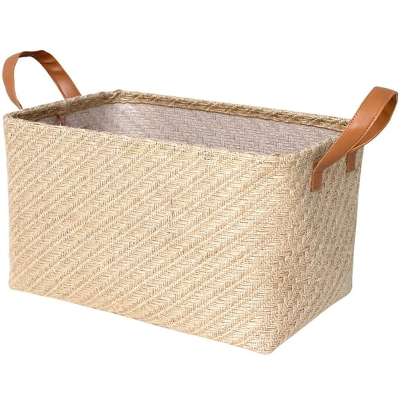 Minimalist Woven Linen Storage Basket with Handle Stylish Functional Home Organization Essential for Living Room Kitchen Bedroom Storage Solution