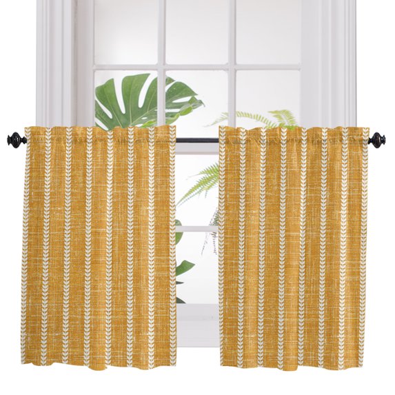 Minimalist Lines 2 Panel Kitchen Curtains for Windows, Retro Rustic Simple Stripes Texture Orange Bathroom Privacy Curtain, Home Décor Window Treatment for Bedroom/Living Room 55"x45"
