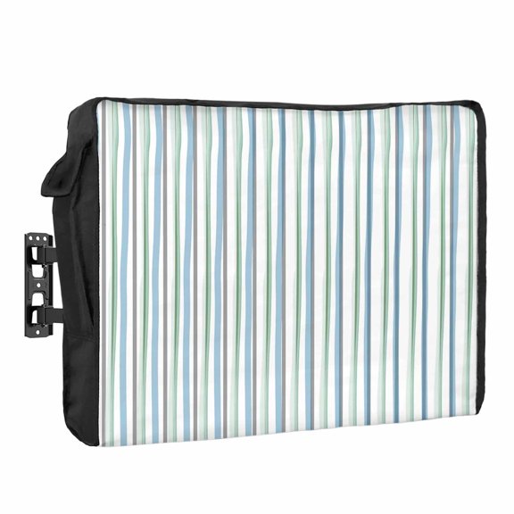 Minimalist Lines Outdoor TV Cover 52 to 55 inch Weatherproof Waterproof, Hand Painted Blue Green Stripes TV Enclosures with Remote Control Pocket Flat Screen Protector for Outside