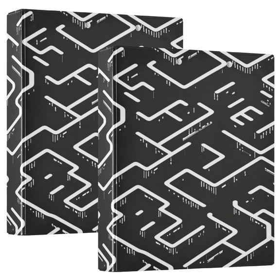 Minimalist Lines Pattern 12.4x10.6in PVC Round Ring Binder, D-Ring 3-Hole, Metal Clip, 200 Sheets