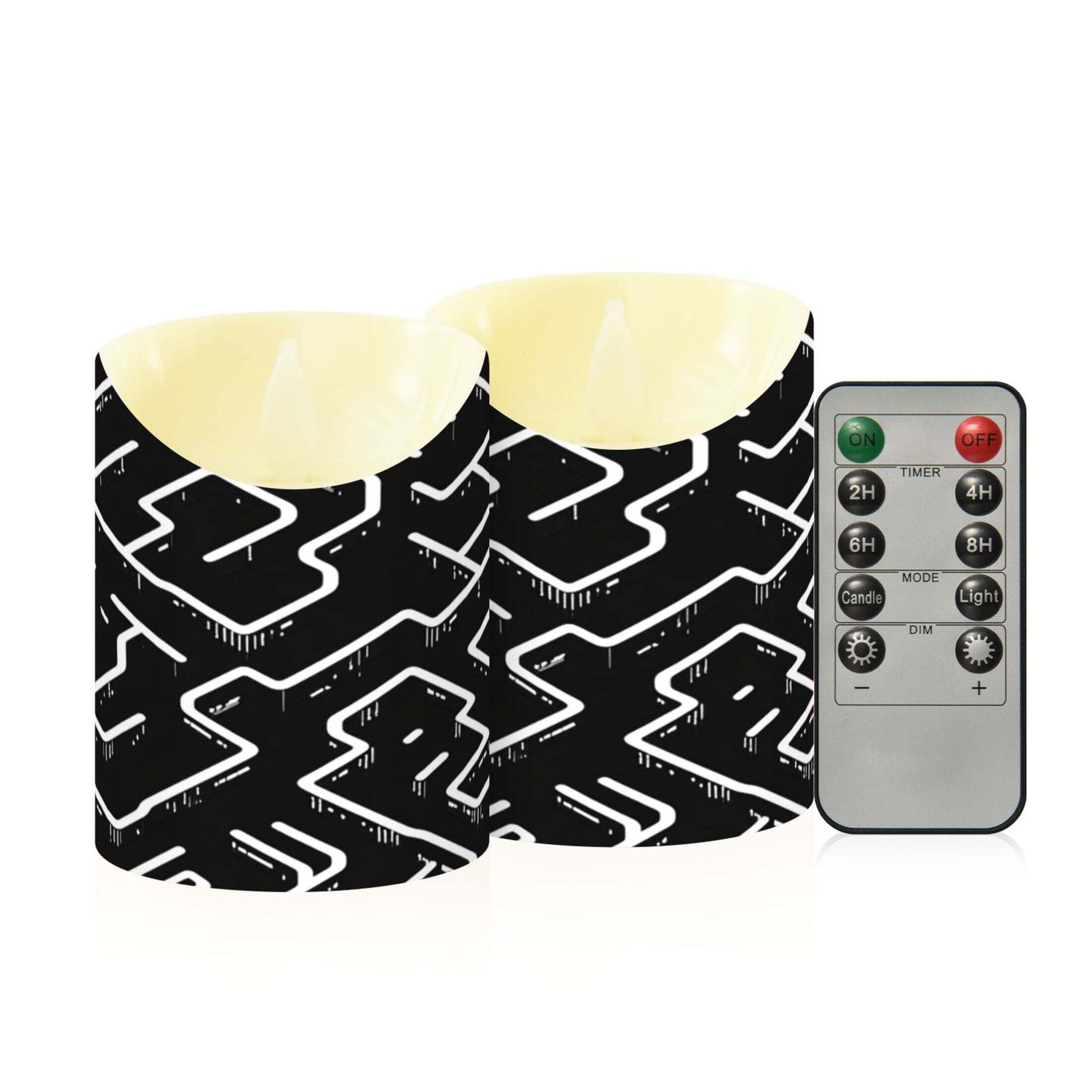 Minimalist Lines Pattern Flameless Candles 2 PCS with Remote Realistic Moving Flame LED Tapered Pillar Set for Home Decor