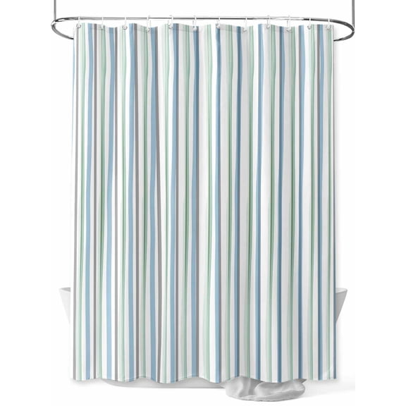Minimalist Lines Shower Curtain, Hand Painted Blue Green Stripes Waterproof Shower Curtain Set with 12 Hooks Lightweight Washable Fabric Shower Curtains for Bathroom 72x78 Inches