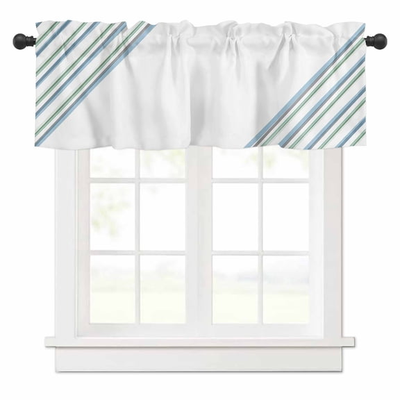 Minimalist Lines Valances for Windows Hand Painted Blue Green Stripes Rod Pocket Curtain Valance Window Treatment Short Curtains for Kitchen Living Room, 60"x14"