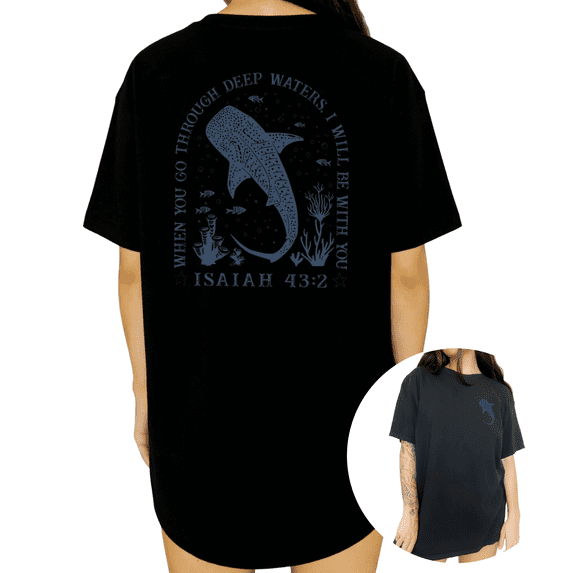 Minimalist Linocut Whale Shark Faith Print Black S-5XL Timeless Graphic Tees Shirts Tops