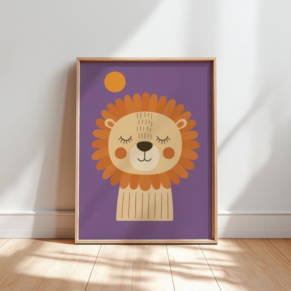 Minimalist Lion Poster: Geometric Nursery Decor, Unframed Poster Size 12x18