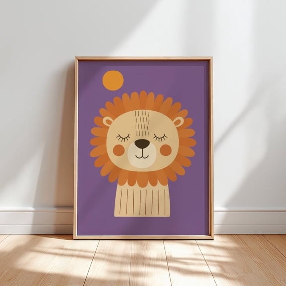 Minimalist Lion Poster: Geometric Nursery Decor, Unframed Poster Size 8x12