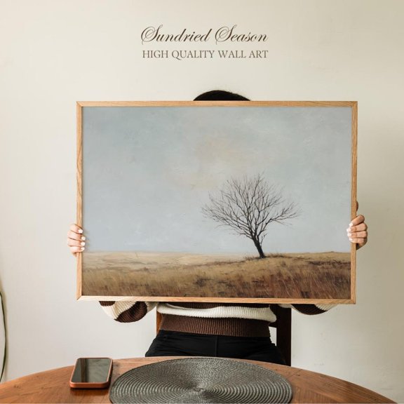 Minimalist Lone Tree Modern Rustic Landscape Soft Sky Farmhouse