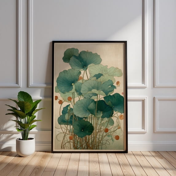 Minimalist Lotus Leaf Blue Ink Wash East Asian Botanical Wall Art Zen ...