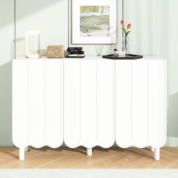 Minimalist MDF Sideboard with Wave Doors for Living Room Buffet