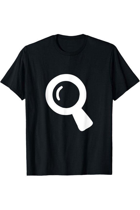 Minimalist Magnifying Glass Graphic T-Shirt - Retro Detective Inspector Search Icon Tee - Unisex Casual Short Sleeve Apparel
