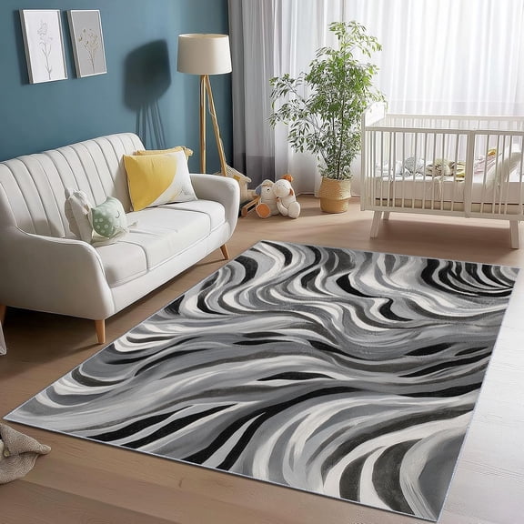 Minimalist Marble Swirl Modern Abstract Aesthetic Area Rug Black White Grey Washable Rug for Living Room Bedroom Diningroom Art Deco Home Office Farmhouse Indoor Floor Carpet-2' x 3'