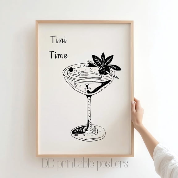 Minimalist Martini Print, Neutral Bar Cart Art Home Decor #1319, Unframed Canvas Size 8x12