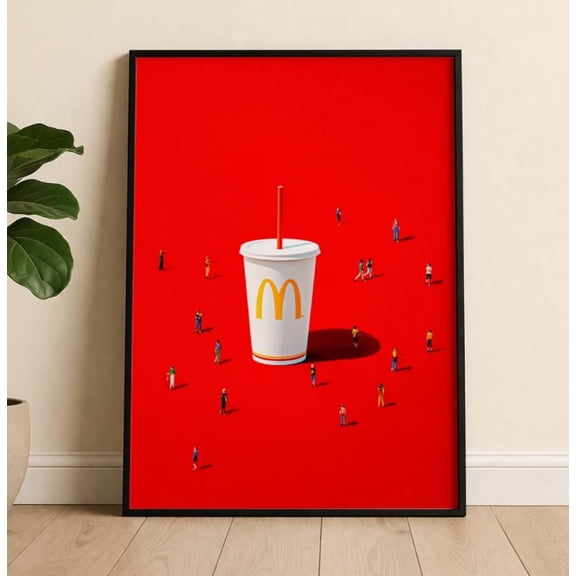 Minimalist McDonalds Cup Modern Fast Food Art Soda Soft Drink Red Yellow, Unframed Poster