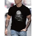 thumbnail image 1 of Minimalist] Men's Fashion Moon Print T-Shirt, 100% Cotton Crew Neck Short Sleeve Casual Tee, Versatile Streetwear Top for Spring/Summer, 1 of 5