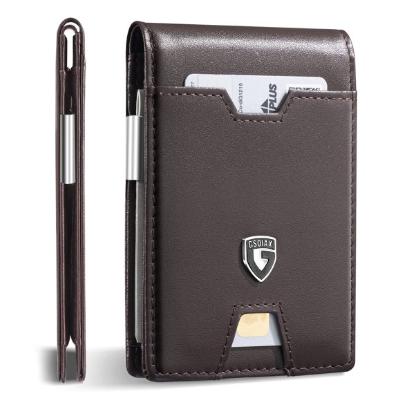 Minimalist Men's Wallet - RFID Blocking Front Pocket Friendly (Gift Box, Coffee)