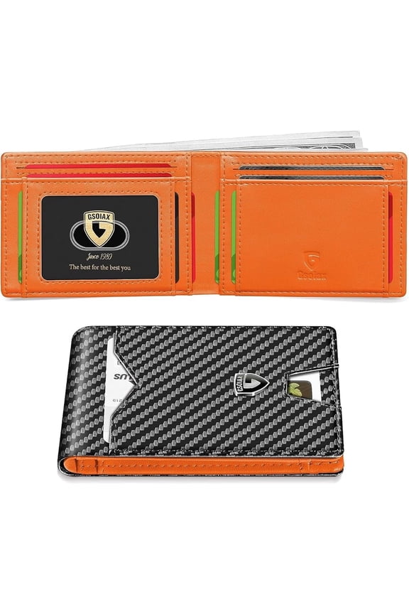 Minimalist Men's Wallet - RFID Blocking Front Pocket Friendly (Gift Box, Orange)
