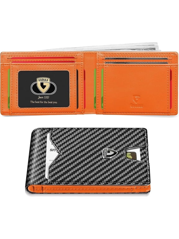 Minimalist Men's Wallet - RFID Blocking Front Pocket Friendly (Gift Box, Orange)