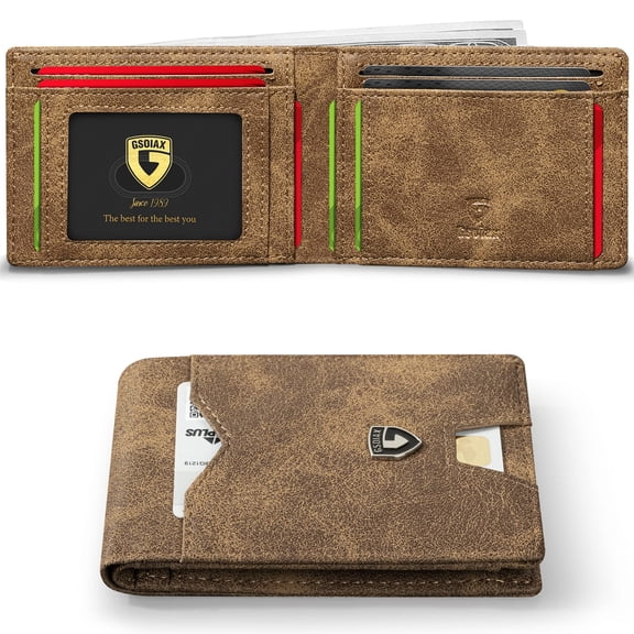 Minimalist Men's Wallet - RFID Blocking Front Pocket Friendly (Gift Box,Retro Brown )